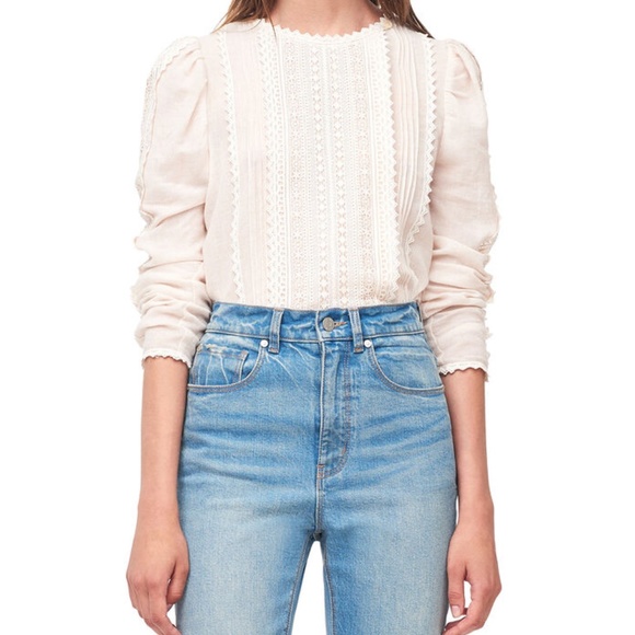 Rebecca Taylor Tops - Rebecca Taylor La Vie Wool Gauze/Lace Top Cream